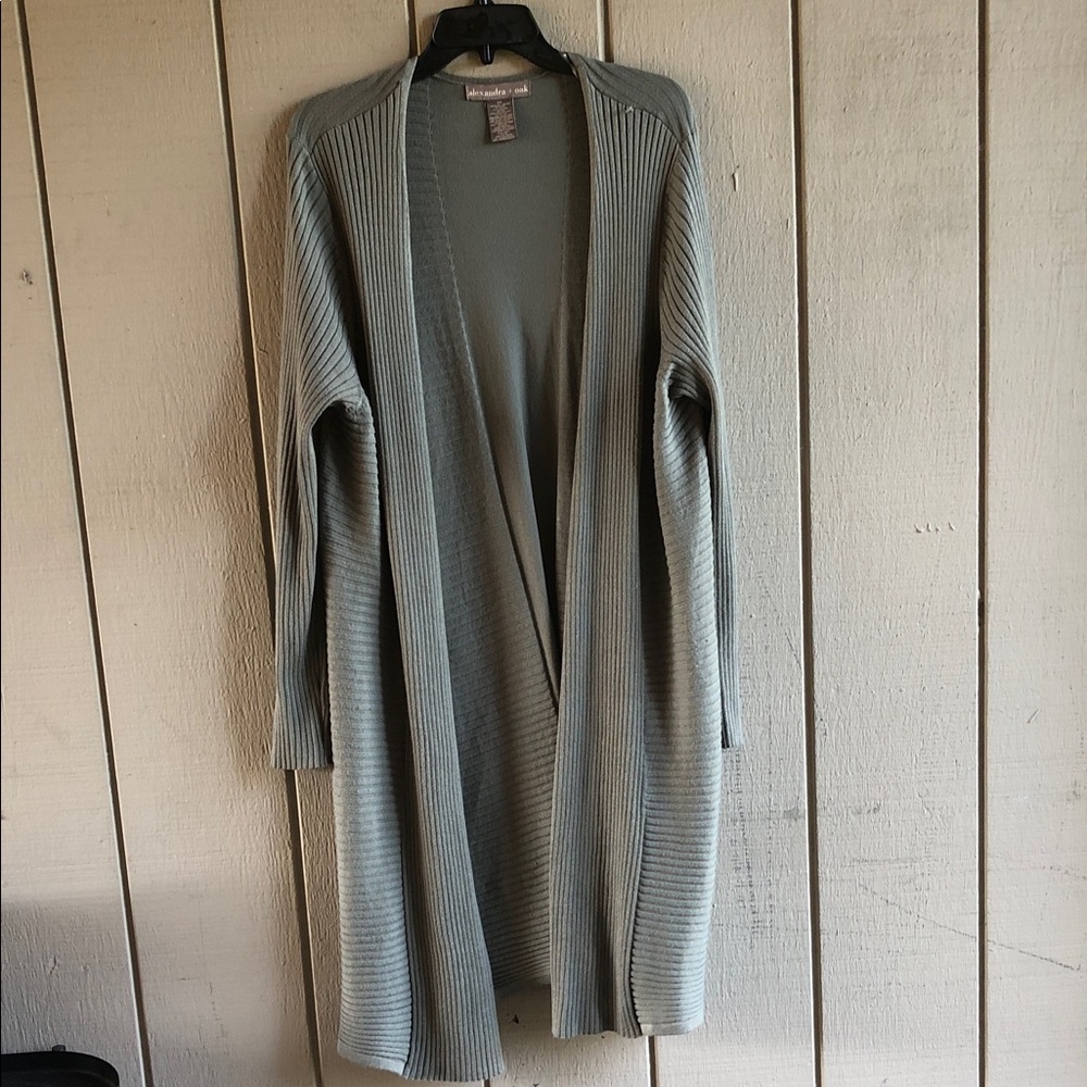 Ribbed Open-Front Longline Cardigan in Sage Green